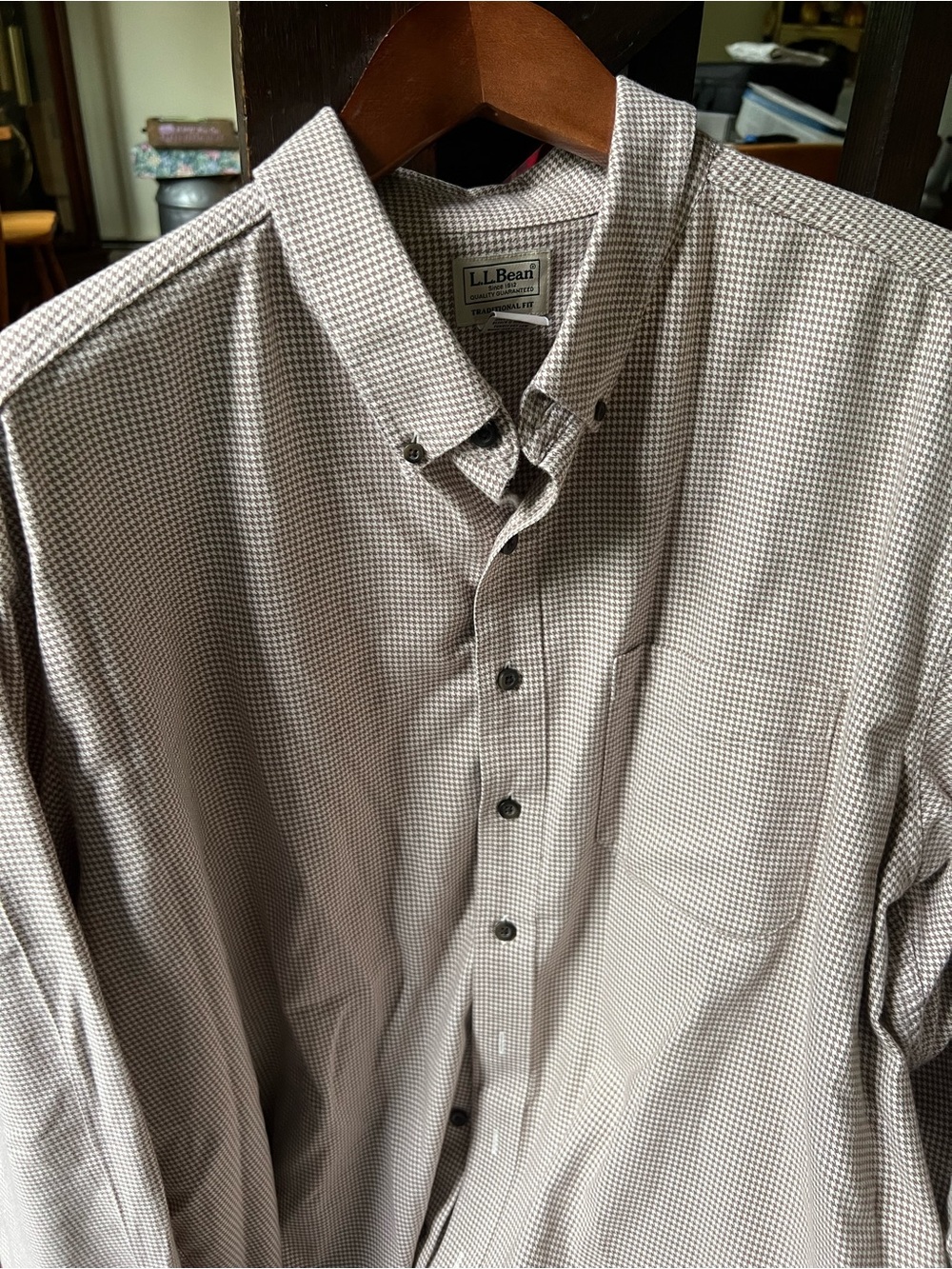 L.L. Bean Men’s Brown Houndstooth Flannel Button-Down Shirt
